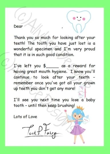 Tooth Fairy Letters (pink, green, blue)